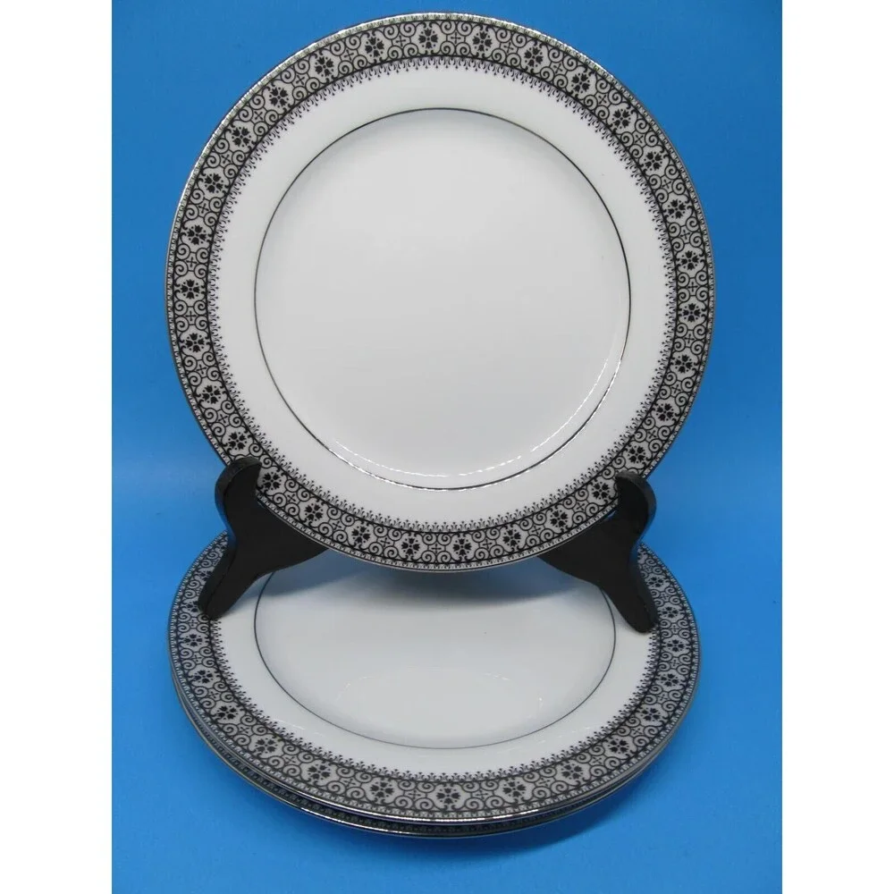 Noritake 2216 Segovia Set Of 3 Black And White 8 1/4